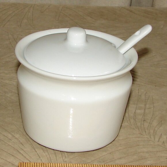 Everyday White Condiment / Jam Jar w/ Lid & Spoon, Fitz & Floyd, Replacement - Picture 1 of 4